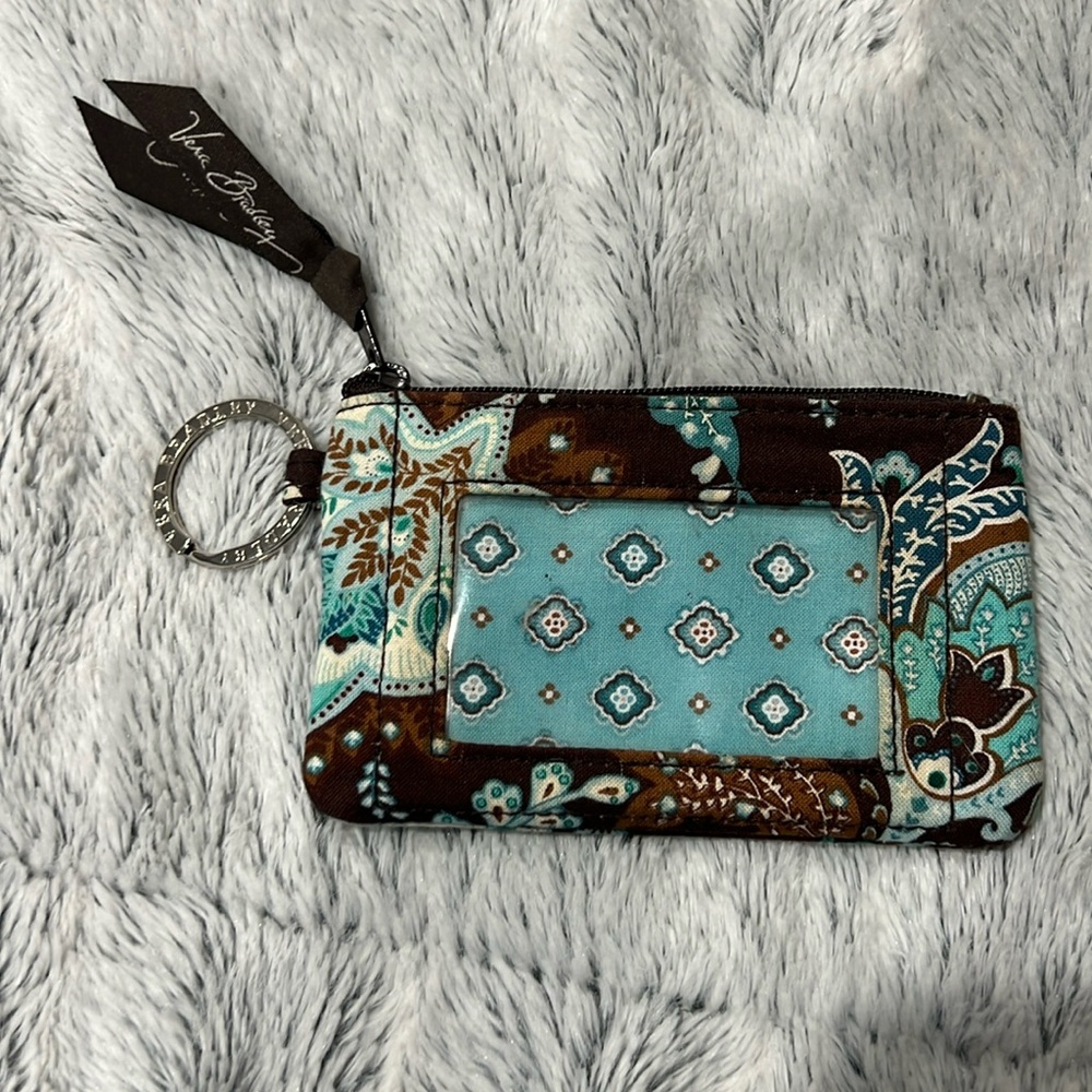 Vera Bradley JAVA BLUE Zip ID Case Wallet Key Ring